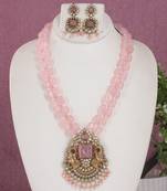 Cz stone studded pendant set with semi precious beads