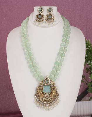 Cz stone studded pendant set with semi precious beads 1