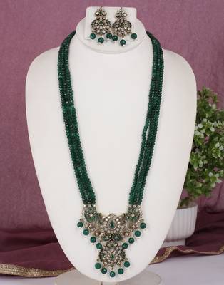 Cz stone studded pendant set with semi precious beads 1