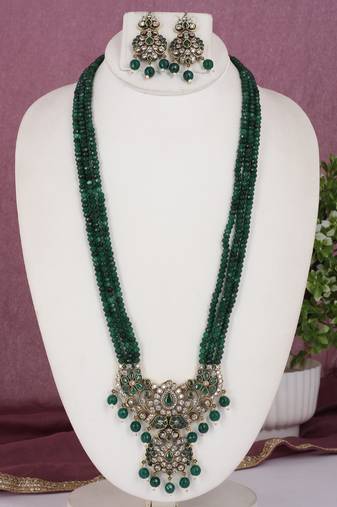 Cz stone studded pendant set with semi precious beads