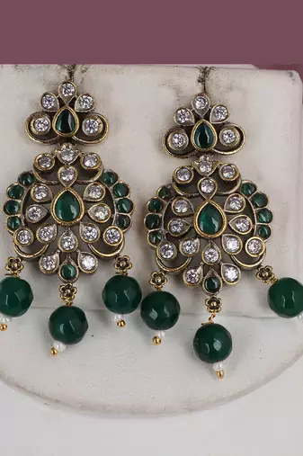 Cz stone studded pendant set with semi precious beads