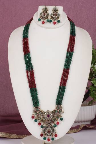 Cz stone studded pendant set with semi precious beads