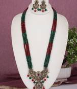 Cz stone studded pendant set with semi precious beads