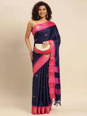 Silk Zari Woven Traditional Navy Blue Saree 2