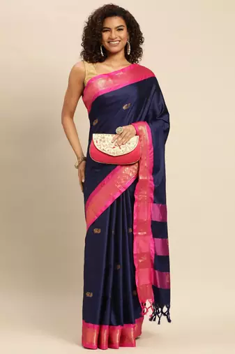 Silk Zari Woven Traditional Navy Blue Saree