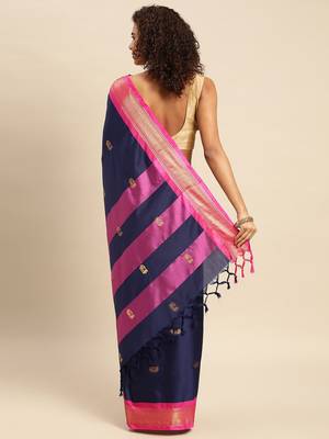 Silk Zari Woven Traditional Navy Blue Saree 3
