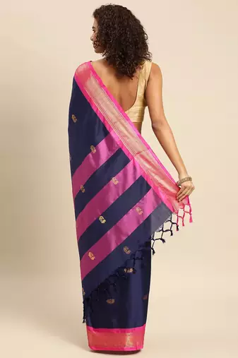Silk Zari Woven Traditional Navy Blue Saree