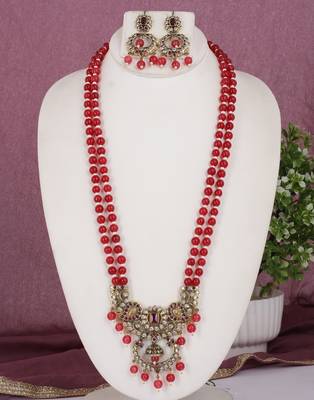 Cz stone studded pendant set with semi precious beads 1