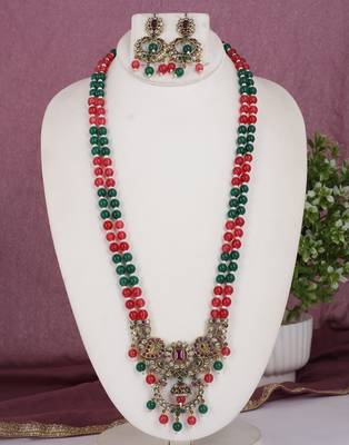 Cz stone studded pendant set with semi precious beads 1