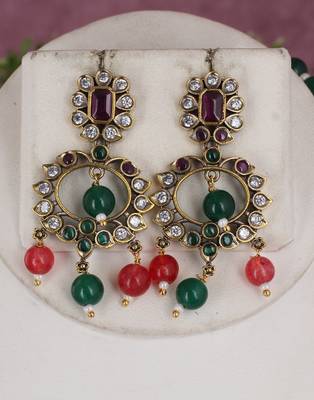 Cz stone studded pendant set with semi precious beads 2