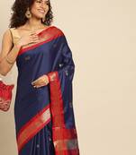Navy Red Jaccaurd Work Soft Silk Dharmavaram Saree
