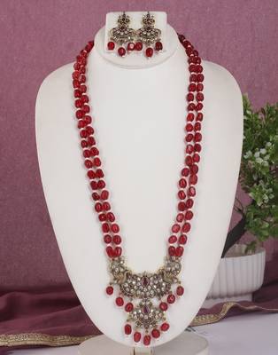 Cz stone studded pendant set with semi precious beads 1