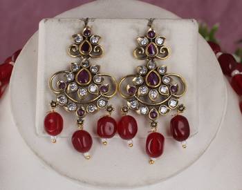 Cz stone studded pendant set with semi precious beads 2