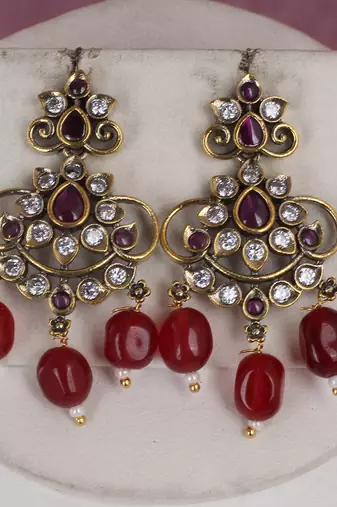 Cz stone studded pendant set with semi precious beads
