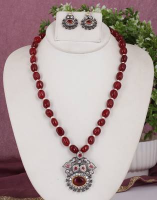 Cz stone studded pendant set with semi precious beads 1