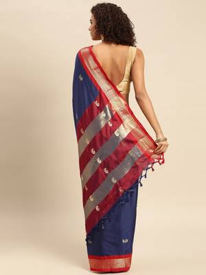 Navy Red Jaccaurd Work Art Silk Dharmavaram Saree 3