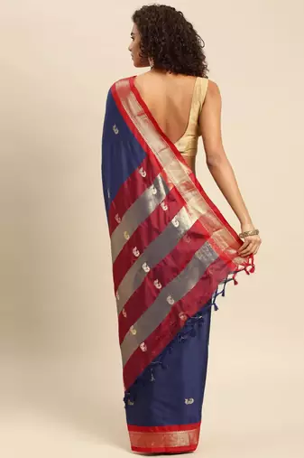 Navy Red Jaccaurd Work Art Silk Dharmavaram Saree