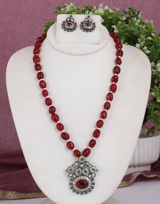 Cz stone studded pendant set with semi precious beads 1