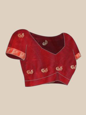 Navy Red Jaccaurd Work Art Silk Dharmavaram Saree 4