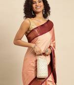 Peach Wine Jaccaurd Work Soft Silk Dharmavaram Saree