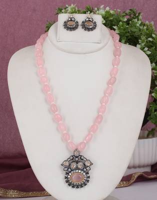 Cz stone studded pendant set with semi precious beads 1
