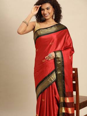 Red black jaccaurd work pure soft silk dharmavaram saree 1