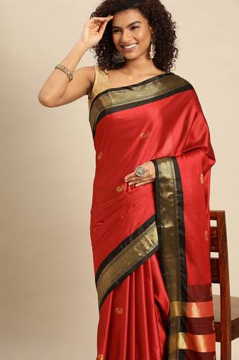 Red black jaccaurd work pure soft silk dharmavaram saree