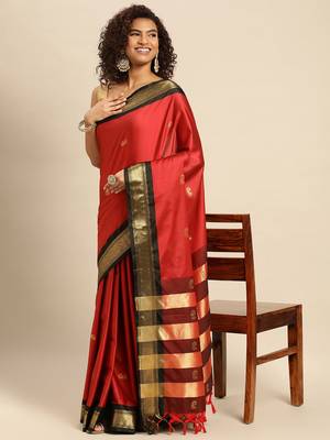 Red black jaccaurd work pure soft silk dharmavaram saree 2