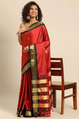 Red black jaccaurd work pure soft silk dharmavaram saree