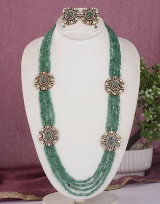 Cz stone studded pendant set with semi precious beads 1