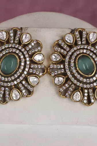 Cz stone studded pendant set with semi precious beads
