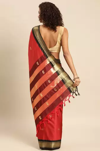 Red black jaccaurd work pure soft silk dharmavaram saree