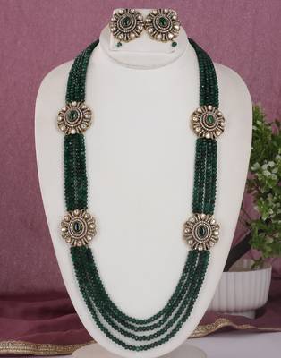 Cz stone studded pendant set with semi precious beads 1