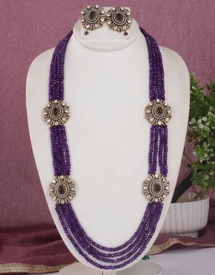 Cz stone studded pendant set with semi precious beads 1