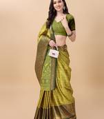 Lemon self jacqurd cotton silk dharmavarm saree with blouse