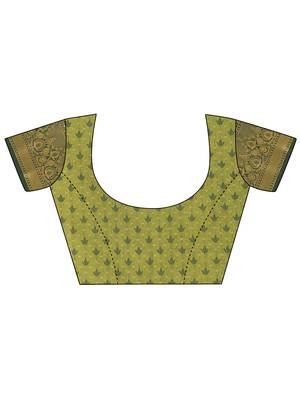 Lemon self jacqurd cotton silk dharmavarm saree with blouse 4