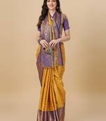 Yellow Self Jacqurd Cotton Silk Dharmavarm Saree With Blouse