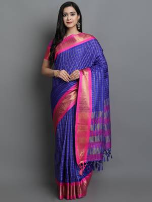 Blue Woven Cotton Silk Dharmavaram Silk Blend Saree With Blouse 1