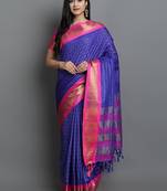 Blue Woven Cotton Silk Dharmavaram Silk Blend Saree With Blouse