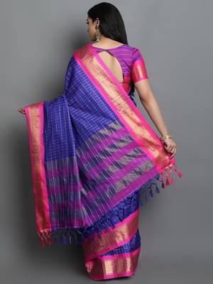 Blue Woven Cotton Silk Dharmavaram Silk Blend Saree With Blouse 2