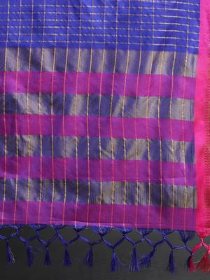 Blue Woven Cotton Silk Dharmavaram Silk Blend Saree With Blouse 4