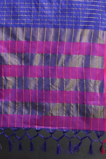 Blue Woven Cotton Silk Dharmavaram Silk Blend Saree With Blouse