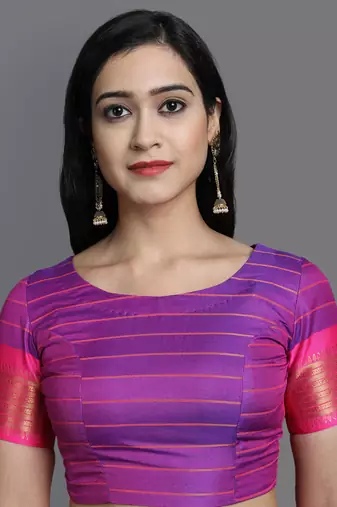 Blue Woven Cotton Silk Dharmavaram Silk Blend Saree With Blouse