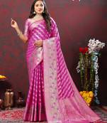 Women's latest design rani color soft silk saree with blouse piece