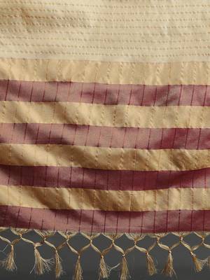 Beige Woven Cotton Silk Dharmavaram Silk Blend Saree With Blouse 4