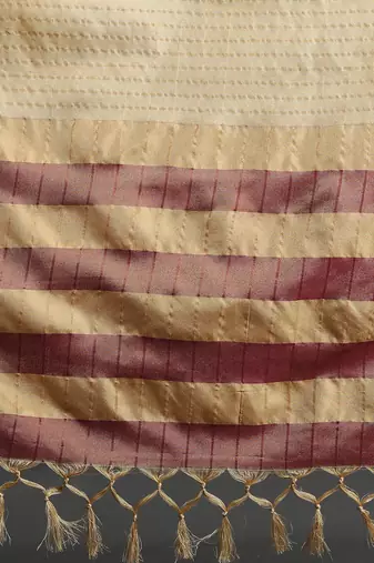 Beige Woven Cotton Silk Dharmavaram Silk Blend Saree With Blouse