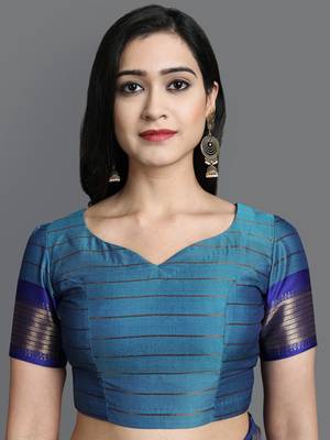 Turqunoise Woven Cotton Silk Dharmavaram Silk Blend Saree With Blouse 4
