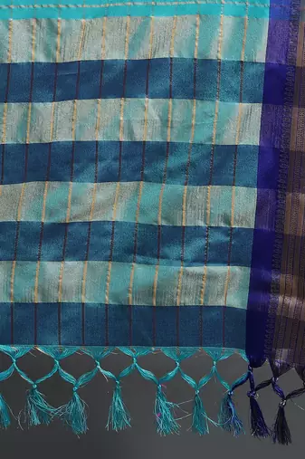 Turqunoise Woven Cotton Silk Dharmavaram Silk Blend Saree With Blouse
