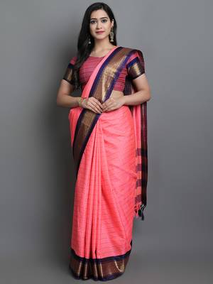 Light pink woven cotton silk dharmavaram silk saree with blouse 1