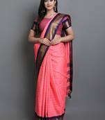 Light pink woven cotton silk dharmavaram silk saree with blouse